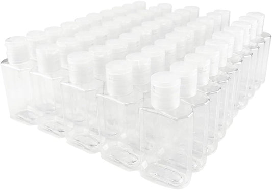 Travel Size Hand Sanitizer Bottles - 2oz Clear Refillable Flip-Top Containers | 50 Pack for Shampoo & More