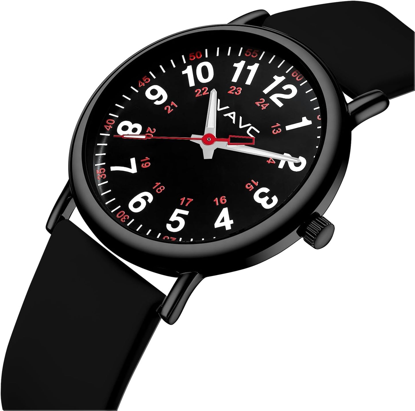 Waterproof Analog Nurse Watch for Nurses,Students,Medical Professionals,Women Men,with Luminouse Easy Read Dial,Military Time,Second Hand and 24 Hour,Comfortable Silicone Band.
