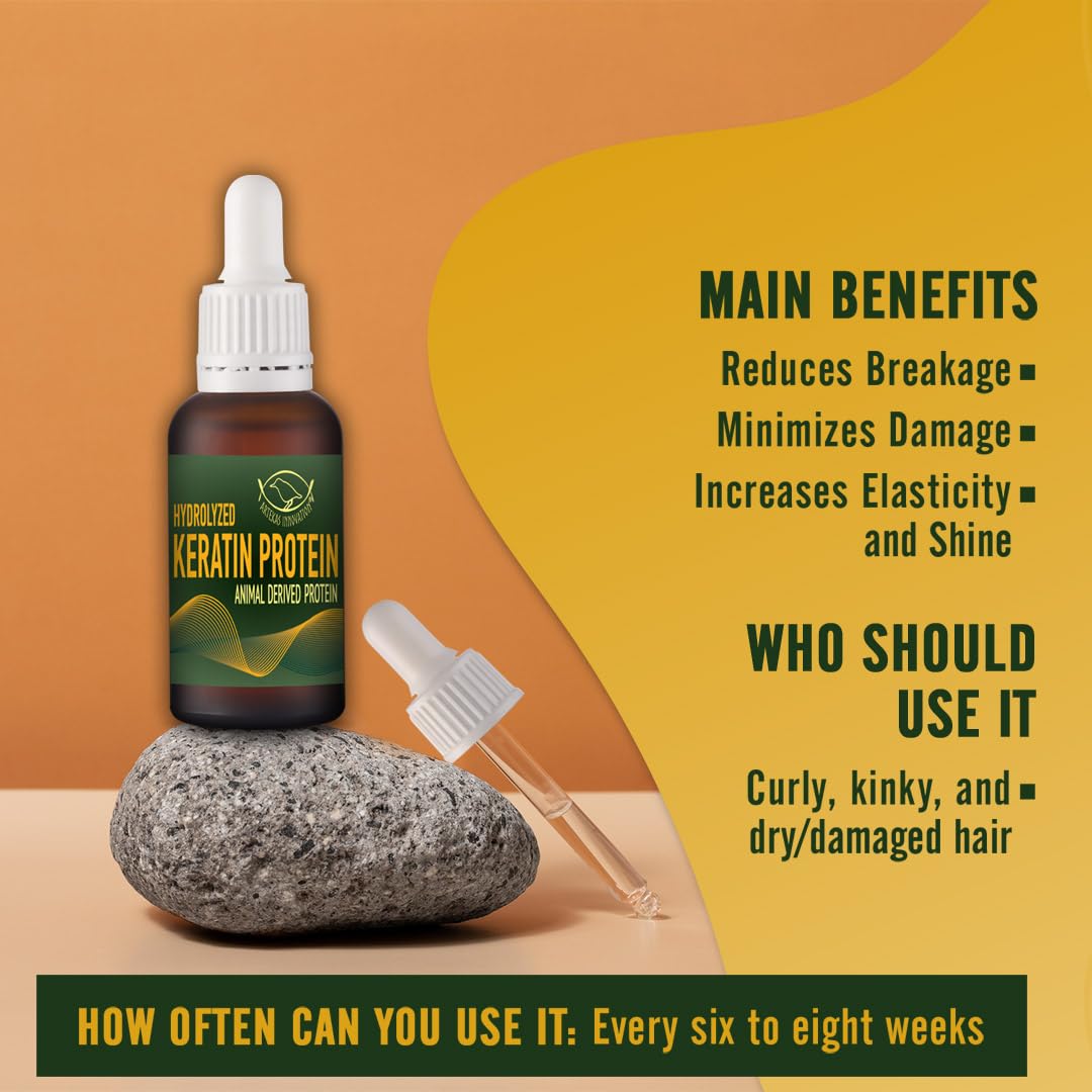 HYDROLYZED KERATIN PROTEIN - Liquid, 2 Ounces - for Homemade Hair Strengthens & Protects - Reduces Damage - Increases Density - 2 Vials (1 Ounce Each) - Includes Pipette and Screw Caps