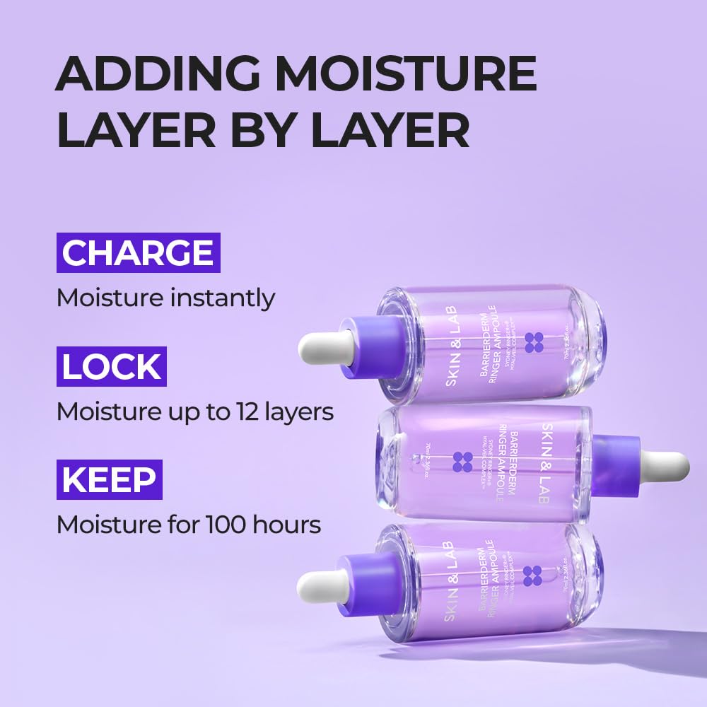 [SKIN&LAB] Barrierderm Ringer Ampoule, Inner Skin Moisture, Long-Lasting Hydration Retention for All Skin Types, Korean Skincare, 2.36 fl oz.