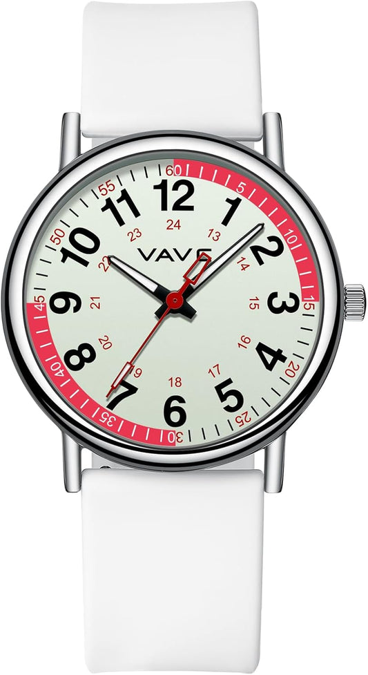 Waterproof Analog Nurse Watch for Nurses,Students,Medical Professionals,Women Men,with Luminouse Easy Read Dial,Military Time,Second Hand and 24 Hour,Comfortable Silicone Band.