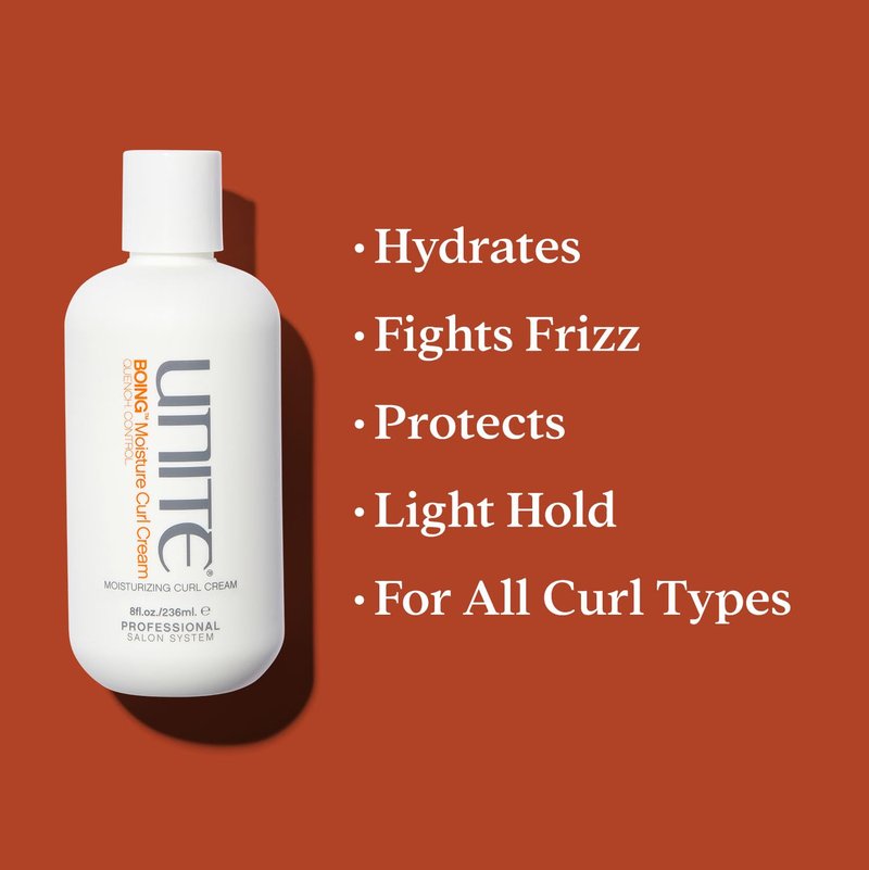 UNITE Hair BOING Moisture Curl Cream – Mega-Hydrating with Coconut & Argan-Infused Oil | Frizz Control & UV Protection | All Curl Types – 8 Fl Oz