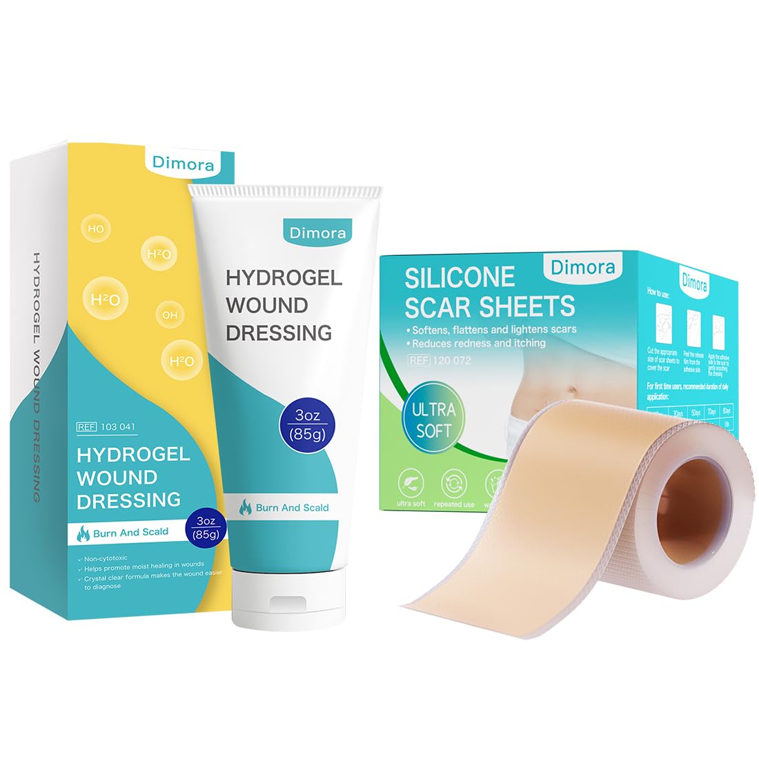 Dimora 2 Packs 6oz Hydrogel First Aid Ointment & Waterproof Silicone Scar Sheets