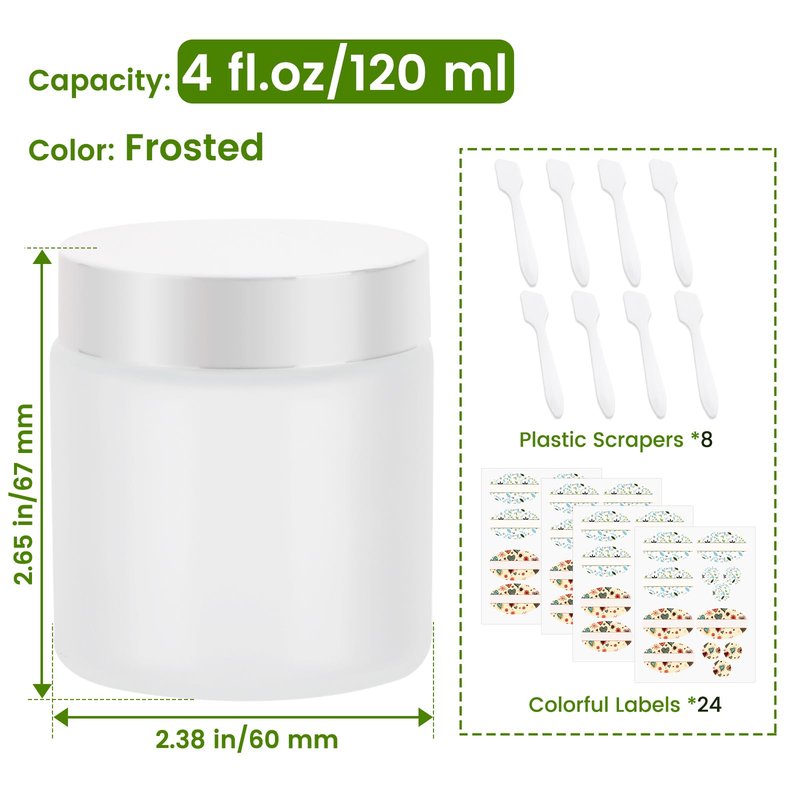 EkkoVla 24 Pack 4 oz Clear Glass Jars with Lids, Round Empty Cosmetic Containers with Inner Liners for Lotion, Cream, Ointments, Powder, Candle