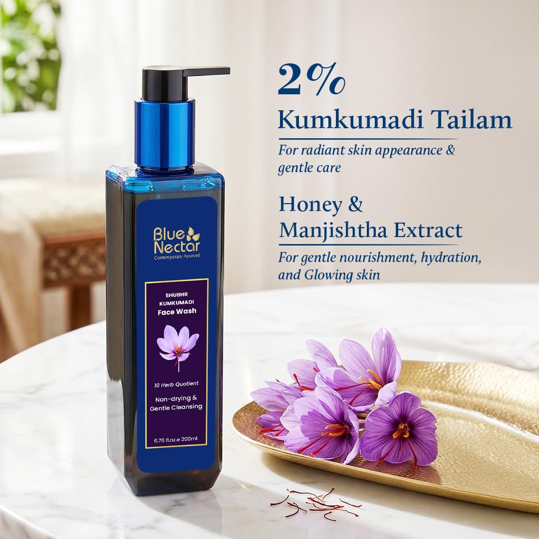 Blue Nectar Anti Aging Saffron Face Moisturiser for Women (1.7 Fl Oz) along with Kumkumadi Face wash with Saffron for Women & Men (3.38 Fl Oz)