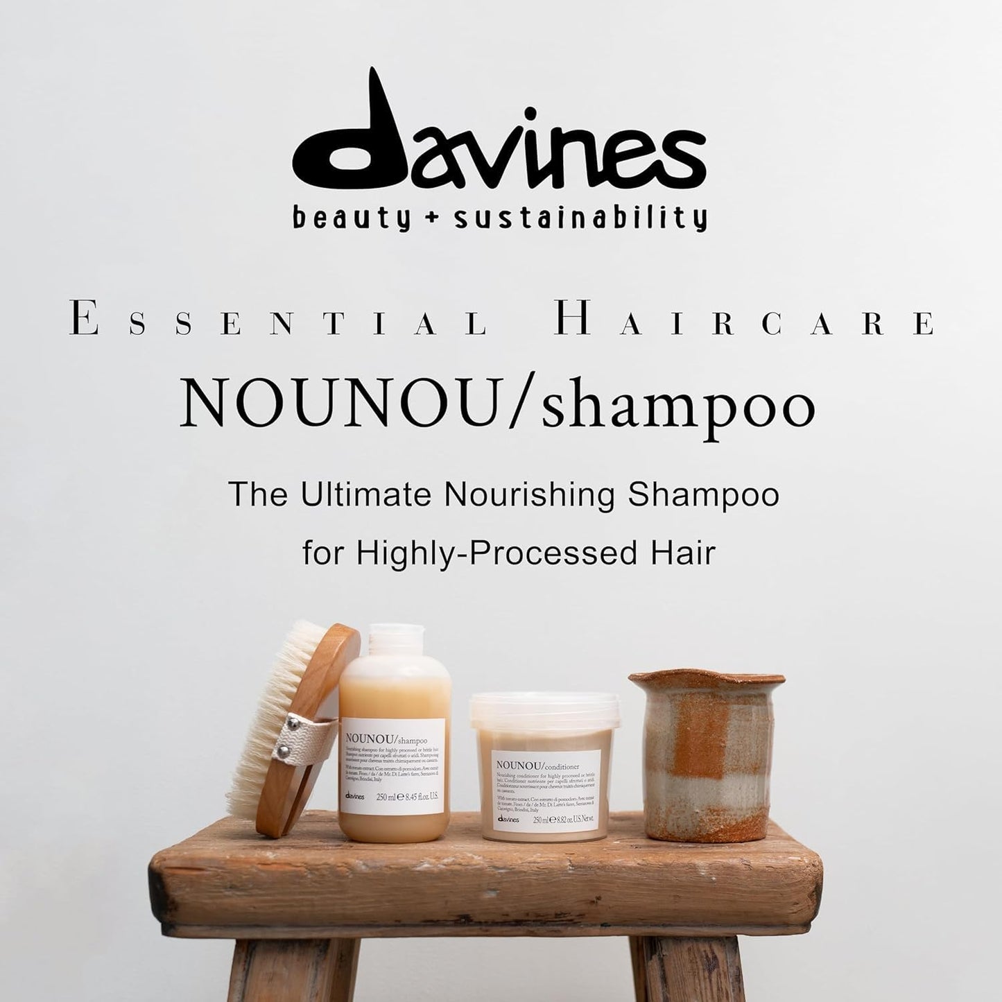 Davines NOUNOU Shampoo, Hydrating Gentle Cleansing Action for Highly-Processed, Chemically Treated, Dry, Damaged or Brittle Hair - Deep Nourishment Restores Softness with Tomato Extract, 8.45 Fl Oz