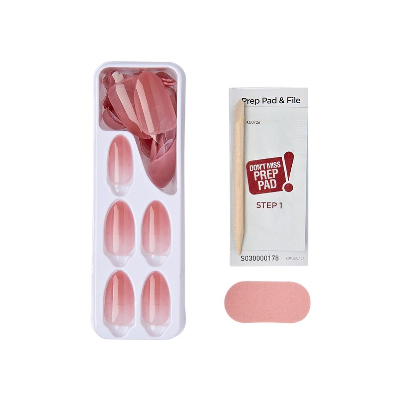 KISS imPRESS No Glue Mani Press On Nails, Bare but Better, 'Serenity', Medium Pink, Medium Size, Almond Shape, Includes 30 Nails, Prep Pad, Instructions Sheet, 1 Manicure Stick, 1 Mini File