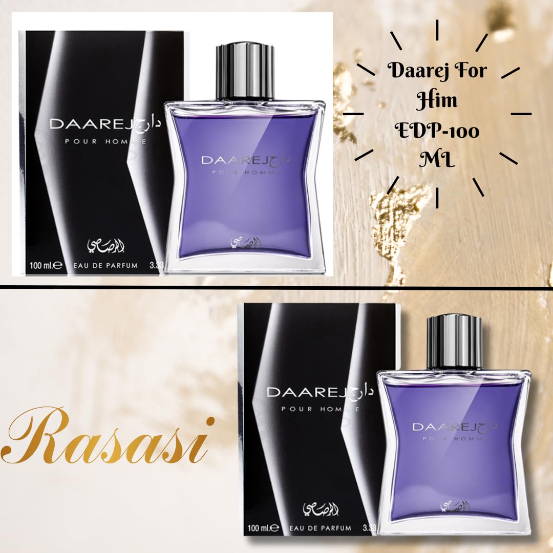 Rasasi Daarej Pour Homme Eau De Parfum Spray - 3.4 Oz | Long-Lasting Fragrance for Men