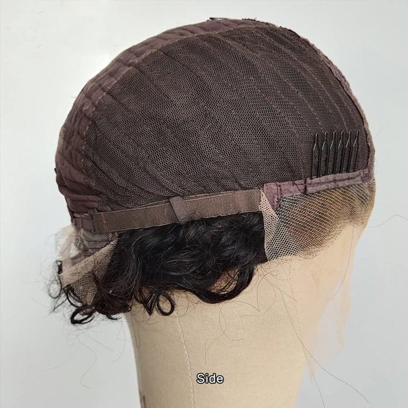 Pixie Cut Curly 13x1 Transparent HD Lace Front Wigs Human Hair Pre Plucked Hairline Short Curly Glueless Lace Front Wigs for Black Women Brazilian Virgin Hair 150% Density Natural Color 6 Inch