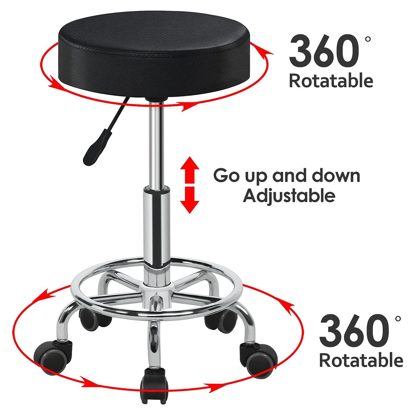 Yaheetech Adjustable Rolling Stool with Wheels Salon Spa Tattoo Chair Black