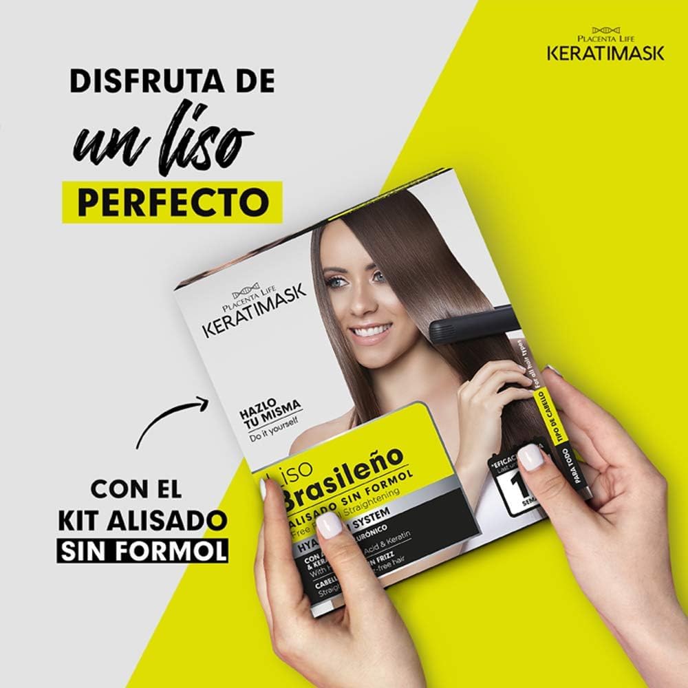 PLACENTA LIFE KERATIMASK Brazilian Straightening Kit with Keratin and Hyaluronic Acid - Keratin Treatment- Get a perfect smooth,shiny and silky- Formaldehyde FREE,(Pack of 2)