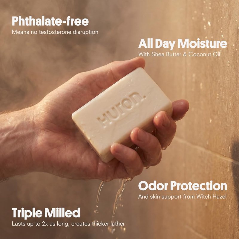 Huron Bar Soap for Men and Women, Hydrating Cleansing Bars with Citrus + Eucalyptus Scent, Moisturizing Shower Soap, Phthalate-Free, Non-Toxic Clean Ingredients for Daily Body Care, 5 oz (Pack of 3)