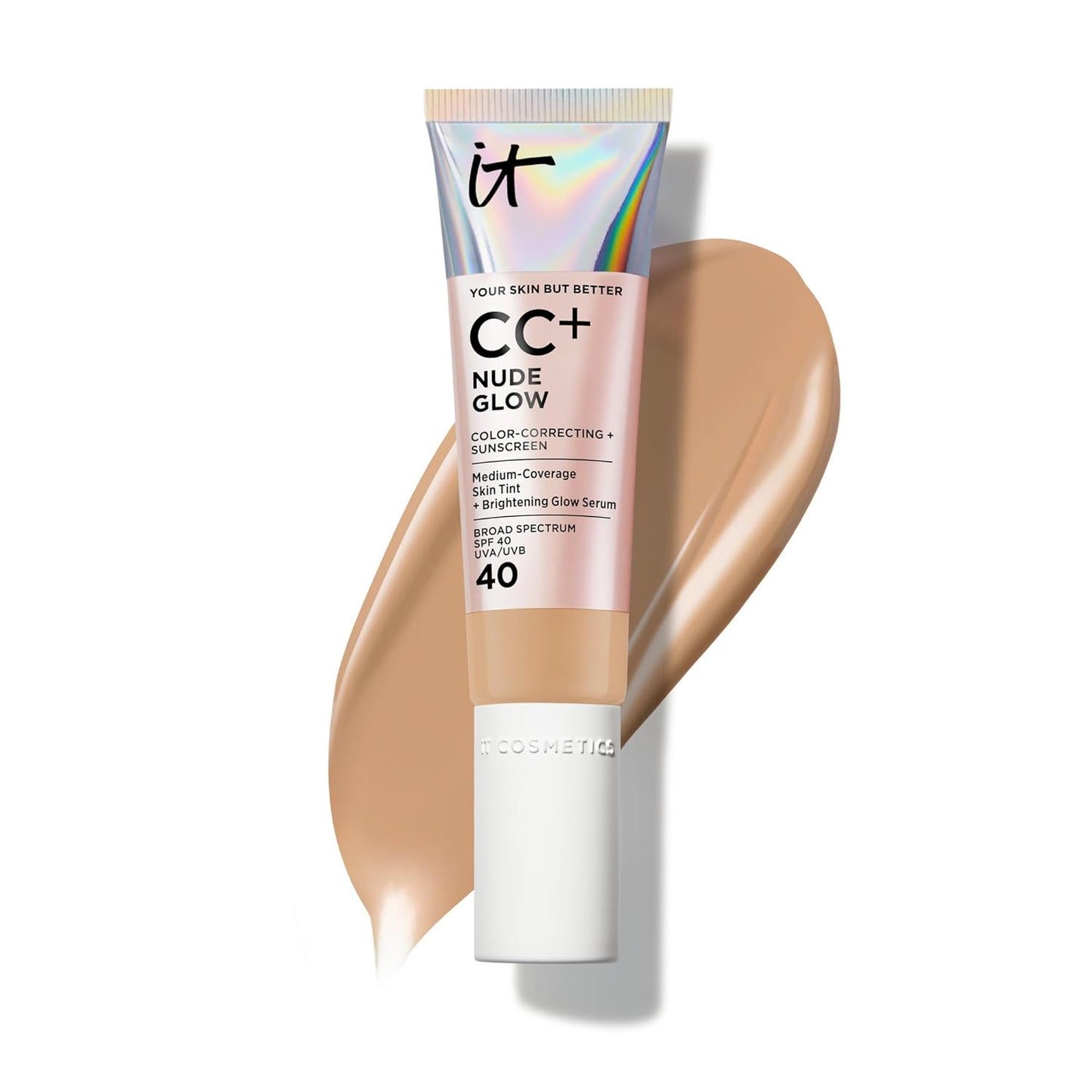 IT Cosmetics CC+ Nude Glow Foundation - Medium Coverage SPF 40 with Niacinamide & Hyaluronic Acid | 1.08 fl oz for Normal to Dry Skin