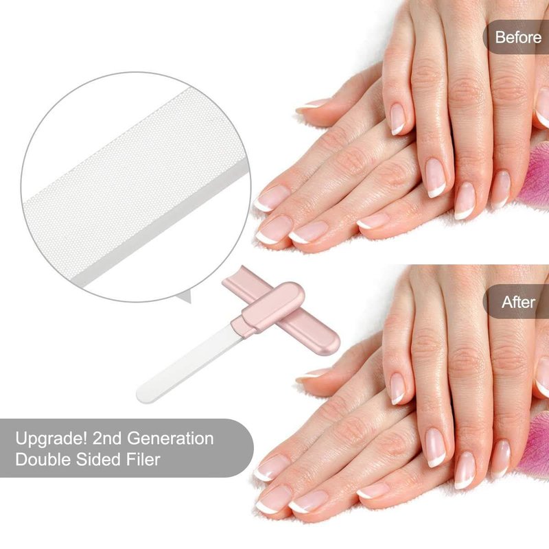 MiDenso Premium Particular Glass Nail File with Case, Both Sided Filer, Crystal Beauty Nail File Salon Nail Shine Top, Rose Gold