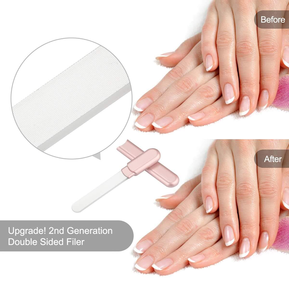MiDenso Premium Particular Glass Nail File with Case, Both Sided Filer, Crystal Beauty Nail File Salon Nail Shine Top, Rose Gold