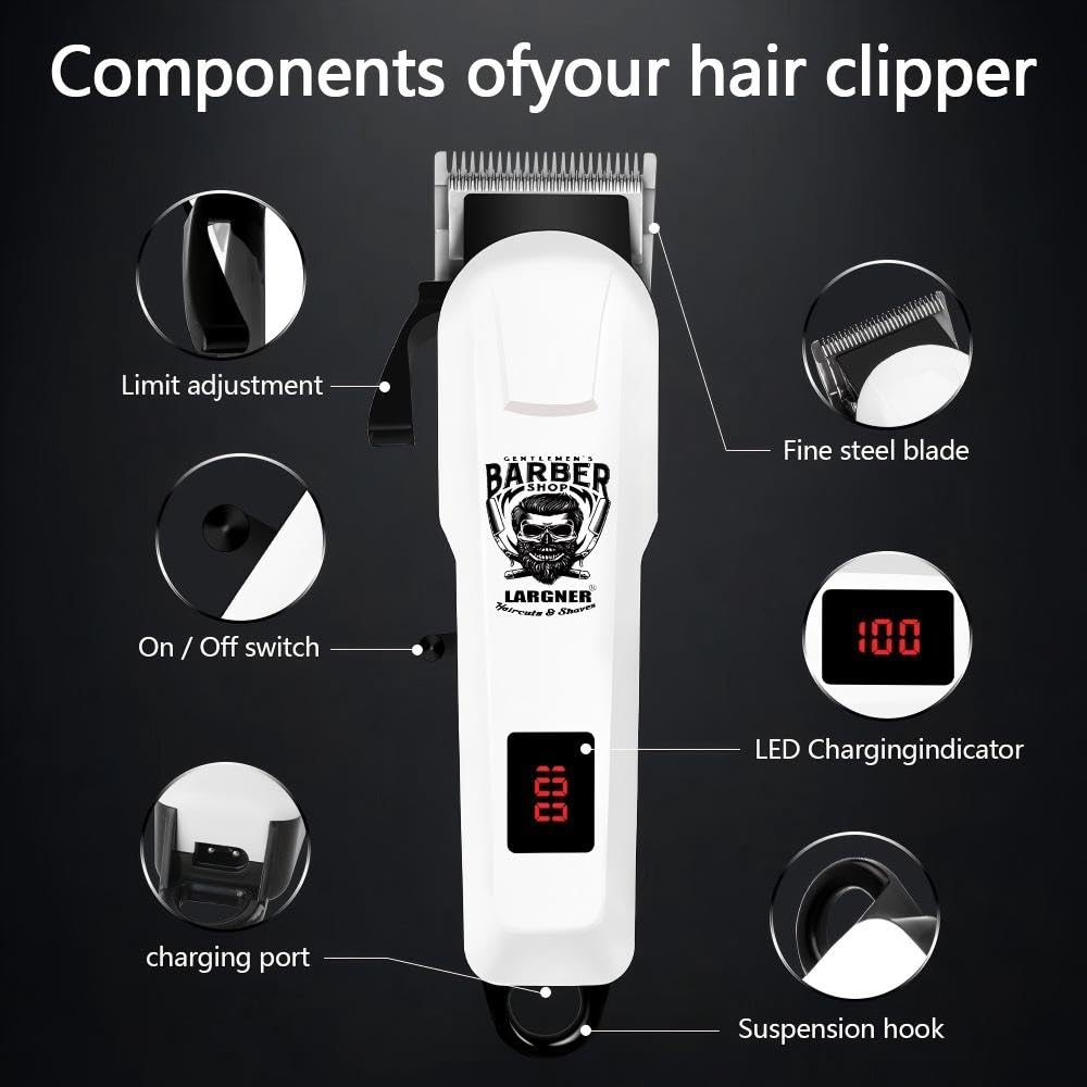 Largner Professional Barber Shaver Set, Hair Clippers for Men, Cordless Beard Trimmer & Electric Razor Shavers for Men, Rechargeable Set Barber Hair Cutting Kit Men's Grooming Kit