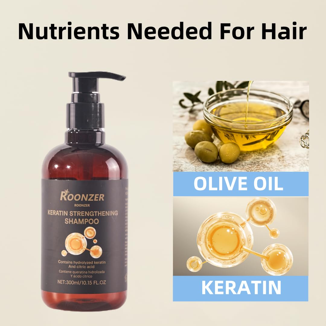 ROONZER Keratin Shampoo 300ml | Deep Cleanse with Olive Oil & Cocoa Butter | Anti-Frizz & Volumizing Formula for All Hair Types