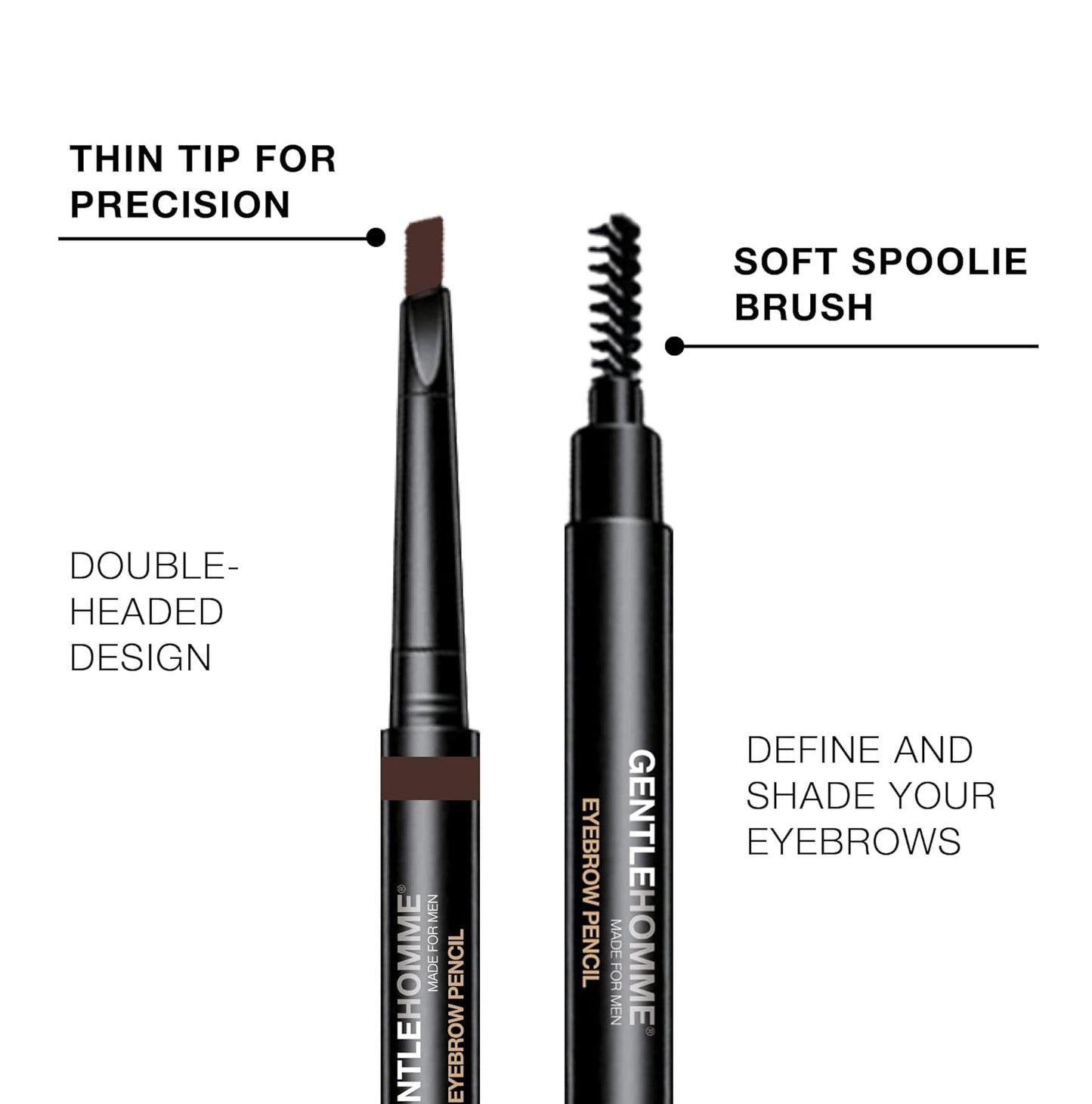 Gentlehomme 2 Pack Men's Eyebrow Pencil - Dark Brown, Waterproof & Smudge-Proof, Ultra-Thin Design | 2-in-1 Brush Included