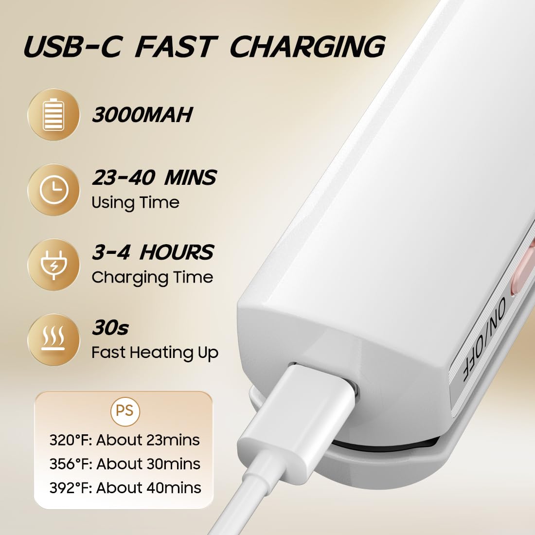 Cordless Hair Straightener and Curler 2 in 1, Fast Heating Cordless Flat Iron, Ultra-Light Portable Straightener for On The Go, Anti-Scald Design with USB-C Charging& Negative Ion (White)