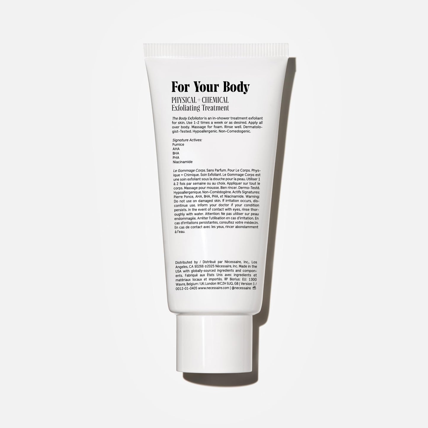 Nécessaire The Body Exfoliator. AHA/BHA/PHA. Resurface Skin. Smooth KP and Rough Patches. Hypoallergenic. Dermatologist-Tested. 180 ml / 6.1 fl oz