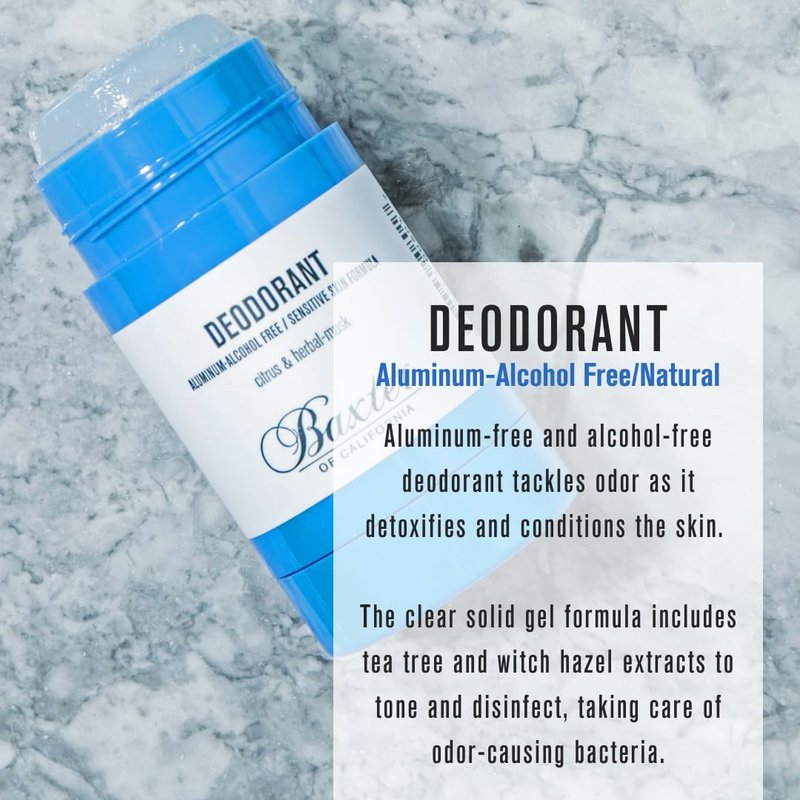 Baxter of California Aluminum and Alcohol Free Deodorant, Protects from Deodorant Stains, Detoxifies and Conditions Sensitive Skin, Clear Stick, Citrus and Herbal-Musk Essence