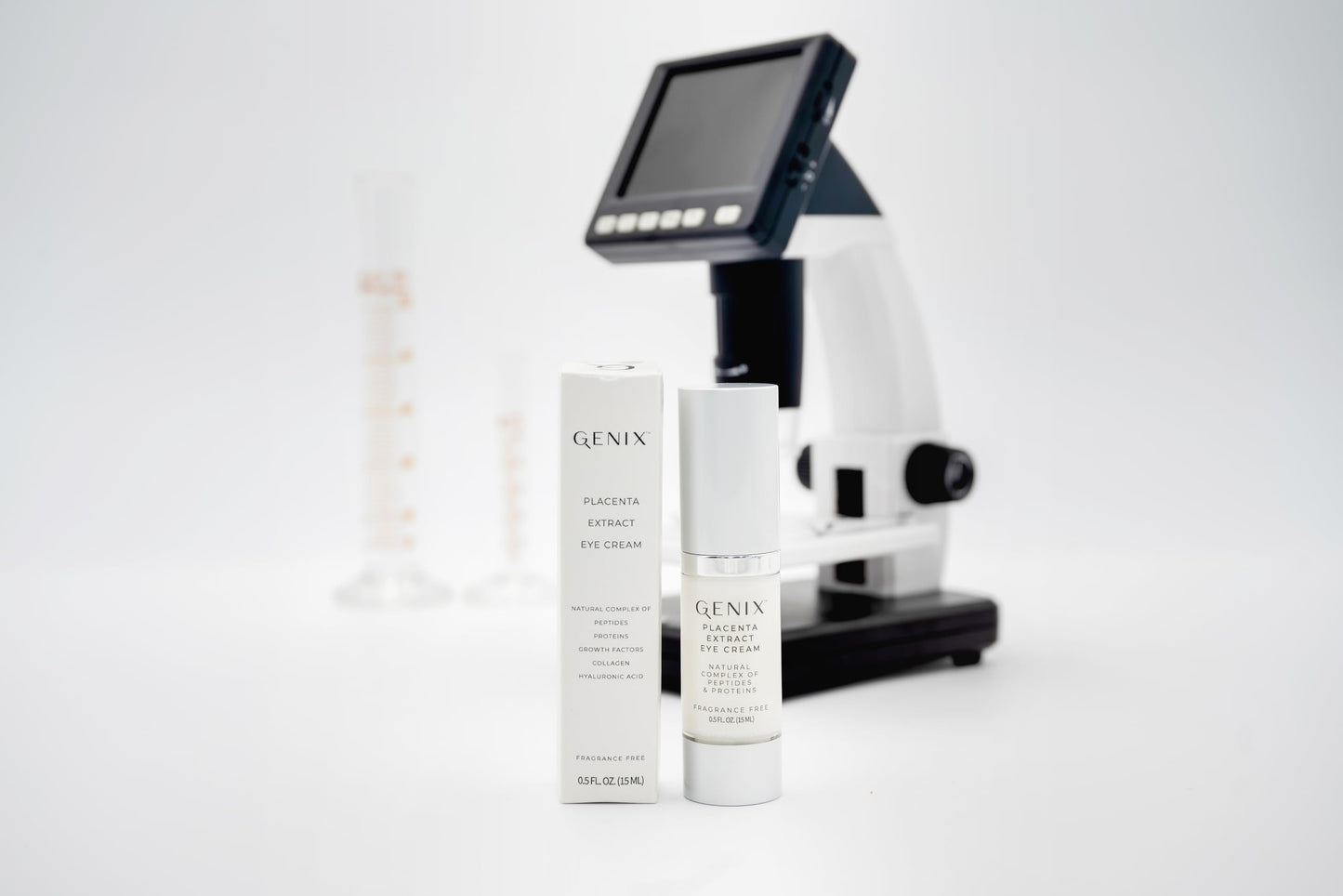 GENIX Placenta Extract Eye Cream | For Puffiness, Bags & Antiaging | Hyaluronic Acid + Caffeine + Collagen | Hydrating | Fragrance-free, cruelty-free 0.5 oz
