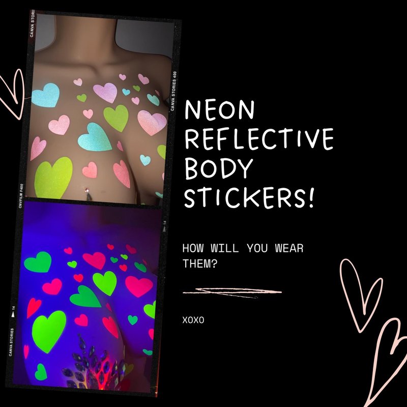 Sasswear Blacklight Heart Body Stickers - Neon, 40/pk