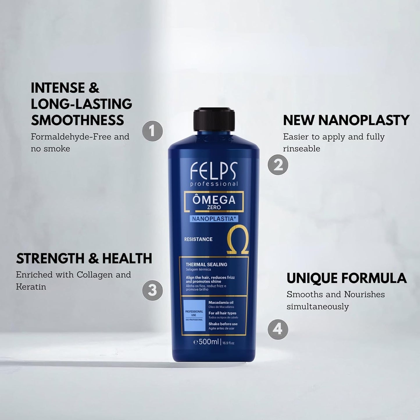 Felps Professional Omega Zero Resistance Nanoplastia Treatment, Zero Formaldehyde Hair Straightening, with Macadamia Oil, 3.38 fl.oz Mini