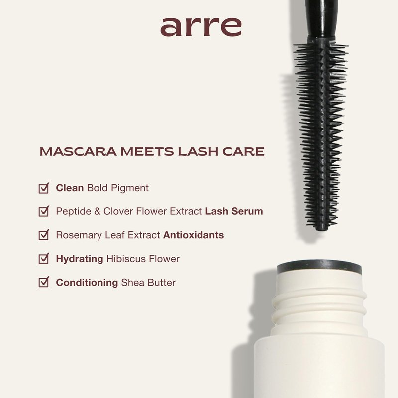 Arre Beauty Tubing Mascara - Lengthening Formula with Peptide Infused Lash Serum - Smudge-Proof, Warm Water Removal, Sensitive Eye Safe - Glossy Jet Black (Ace High)