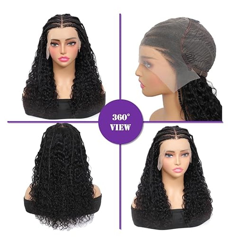 13X6 Braided Lace Front Wigs Human Hair Ready to Go Curly Wave Wigs for Black Women Pre Plucked Natural Hairline Deep Curly HD 180% Density Bob Wig Knotless Box Braids Wigs(braided wig, 16inch)