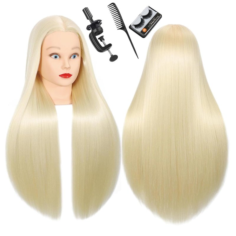 WeiRan 26"-28" Mannequin Head Styling Head Human Hair Cosmetology Manikin Doll Training Head for Hairdresser Practice Braiding Free Clamp Holder and Comb (808-write)