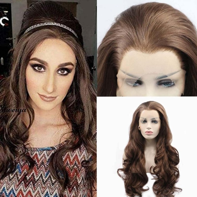 Brown Lace Front Wig for Women - Long Wavy Synthetic Hair, Heat Resistant Fiber | 6# Color