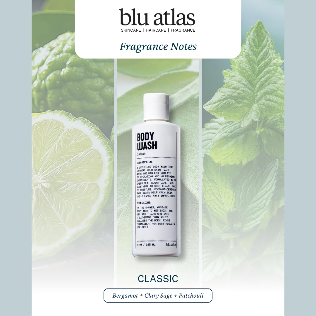 Blu Atlas Body Wash, 8oz - Sulfate-Free Gel Body Wash for Men, Moisturizing Formula Suitable for All Skin (Classic)