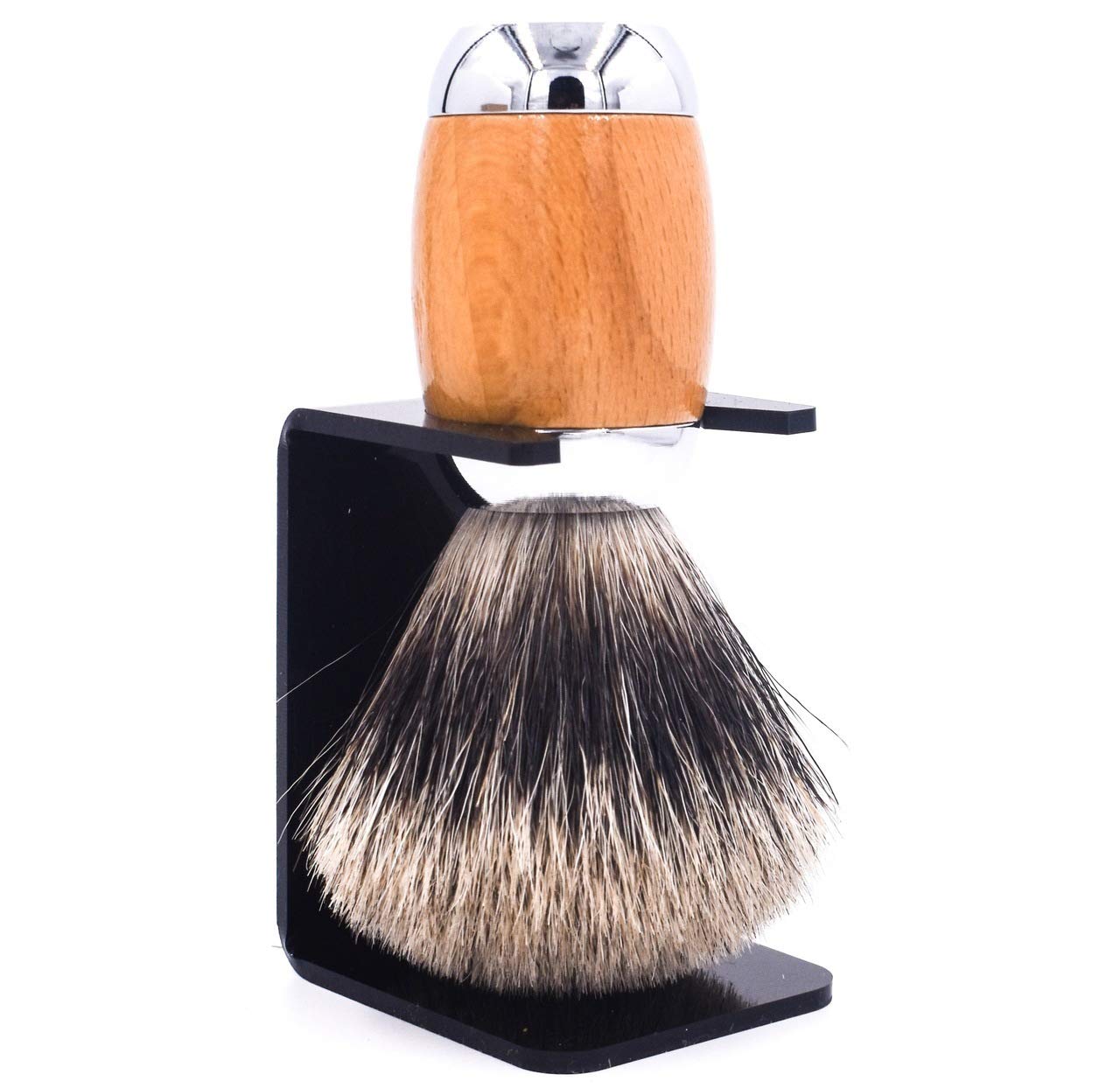 Taconic Shave's 3-Band Pure Badger Luxury Shaving Brush – Deluxe Beechwood and Chrome Handle - Shaving Stand Included