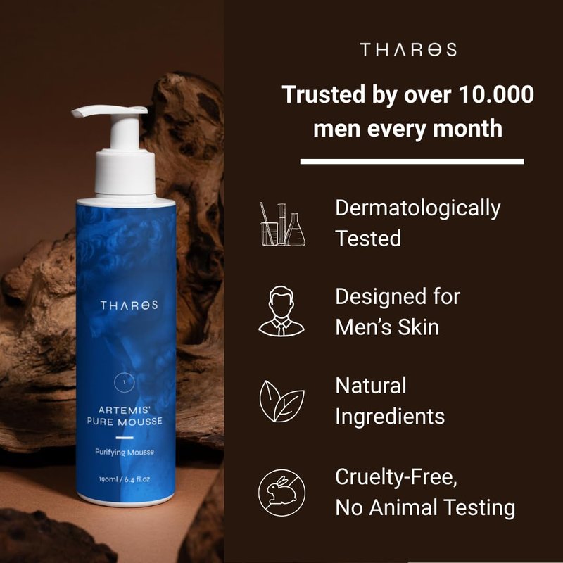 THAROS Men’s Face Wash & Daily Facial Cleanser, Prevents Breakouts, Natural Anti-Aging Face Wash for Men, 6.4 fl.oz, Vegan, For Oily & Acne-Prone Skin