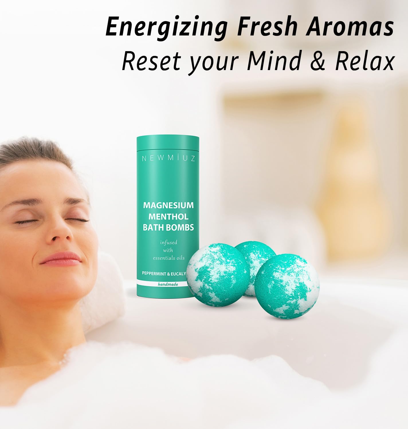 Magnesium Menthol Fizzing Bath Bomb Eucalyptus Peppermint Epsom Salt Refreshing Bubble Spa with Essential Oil Infused Post Workout Sore Muscles Recovery Gift