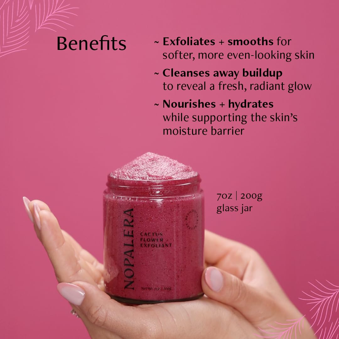 Nopalera Hibiscus Cactus Flower Exfoliant - Exfoliating Face & Body Scrub, 3-in-1 Cleanser, Exfoliator, & Moisturizer, Vegan, Cruelty-Free, Natural Floral Scent, Dye Free, 6 oz.