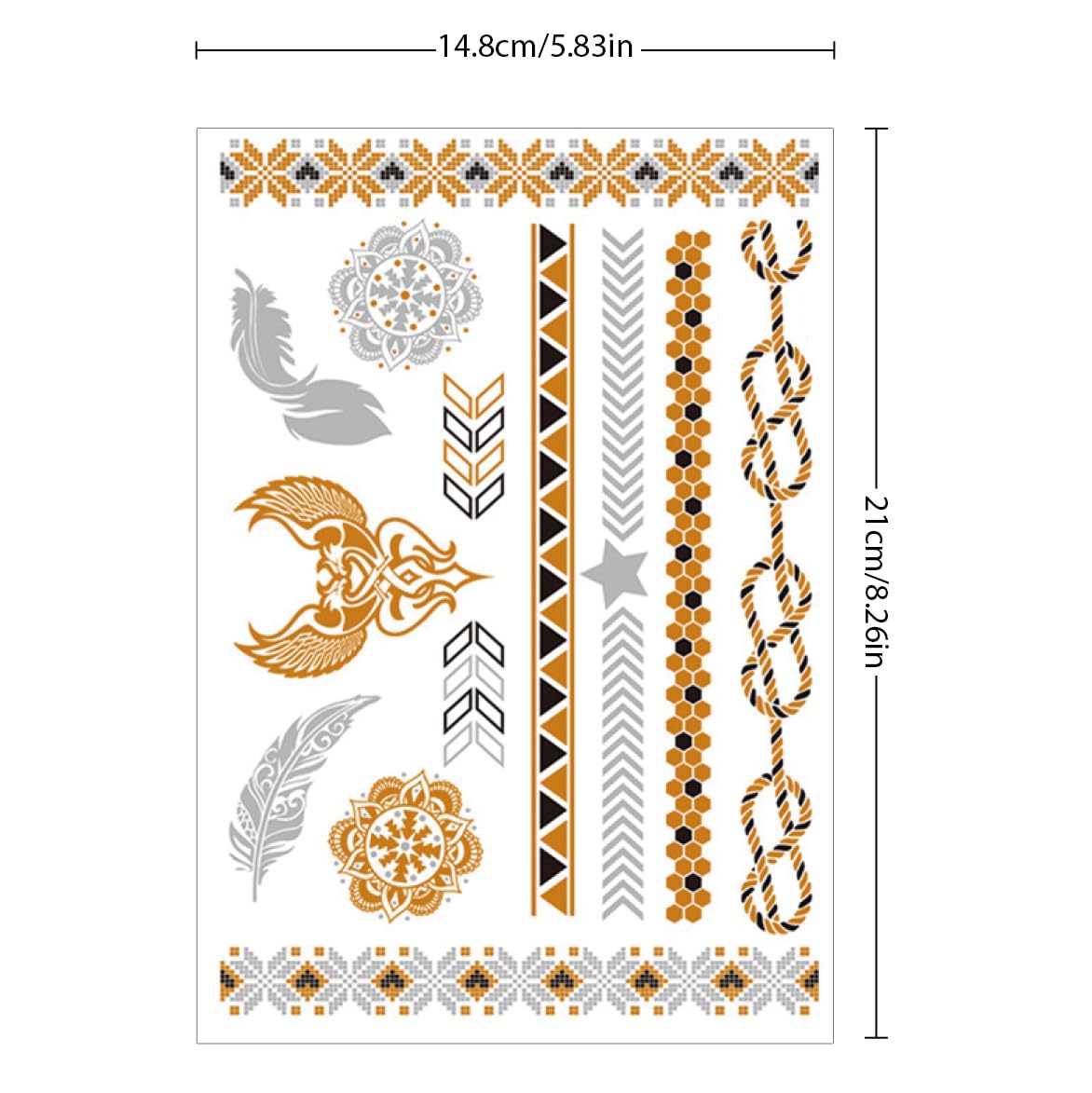 10 Sheet Gold Silver Metallic Temporary Tattoos for Adult Women, Gold Silver Glitter Flash Waterproof Tattoo Stickers for Beach, Festivals,Parties Tattoos Decorations Q976
