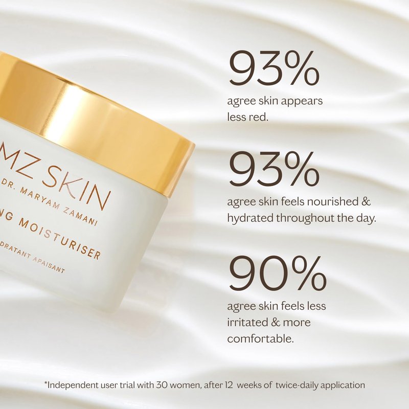 MZ SKIN Calming Moisturizer - Prebiotic Daily Hydrating Face Cream with Squalane & Cica | 1.69 fl oz for Sensitive Skin