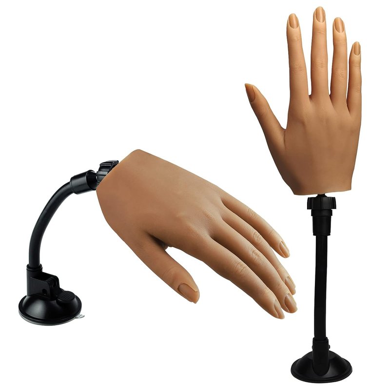 Silicone Practice Hand for Acrylic Nails - Flexible Life-Size Mannequin with Stand | Right Hand