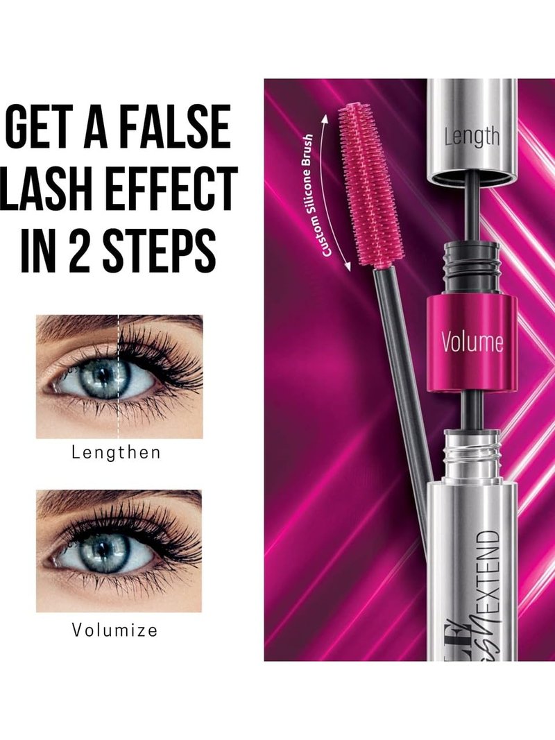 Double Lash Extend Mascara - 2-Step Brush for Length & Volume | Intense Black, Buildable Formula