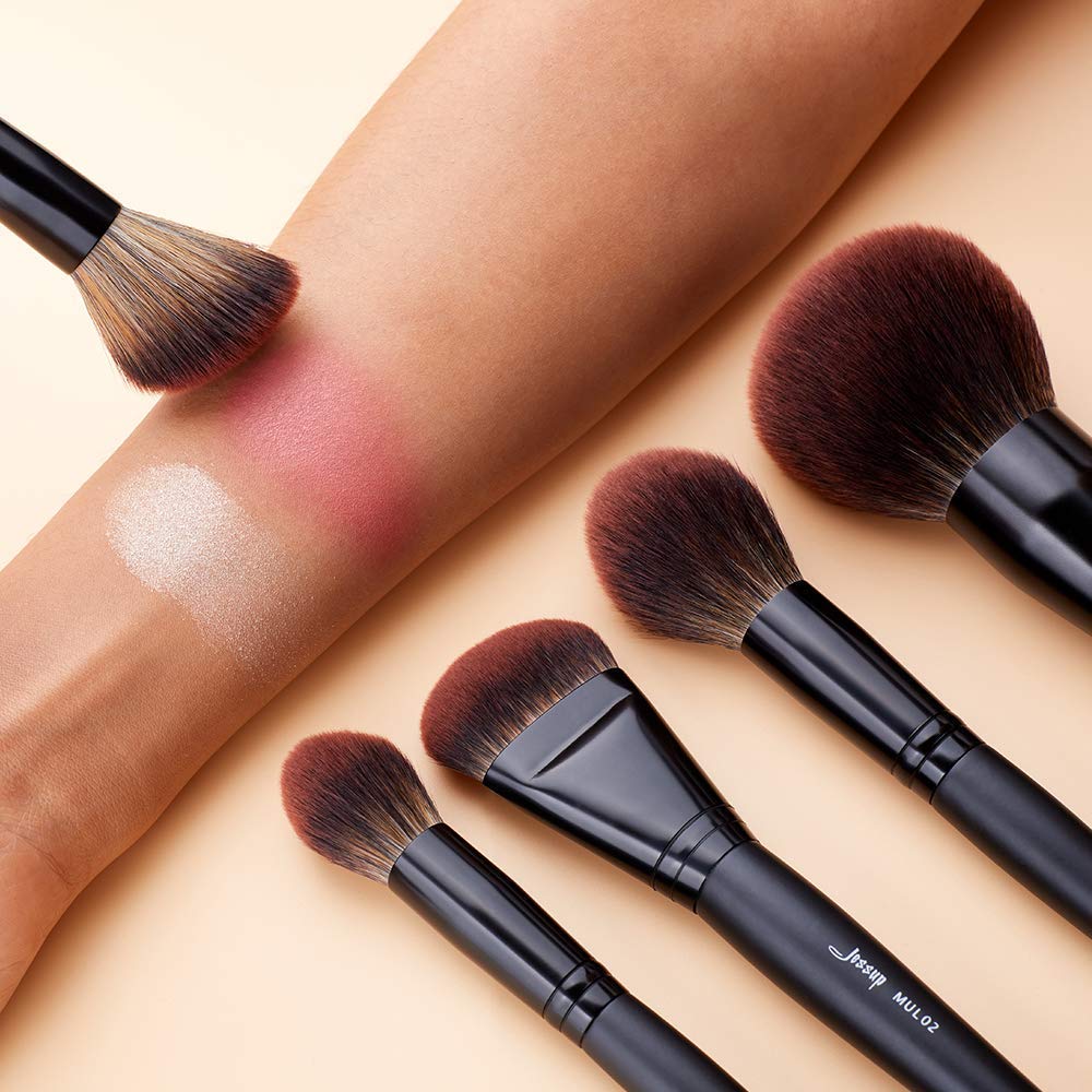 Jessup Professional Makeup Brushes Set Black 21Pcs T271 with Makeup Blender Sponge Red 1Pack SP002