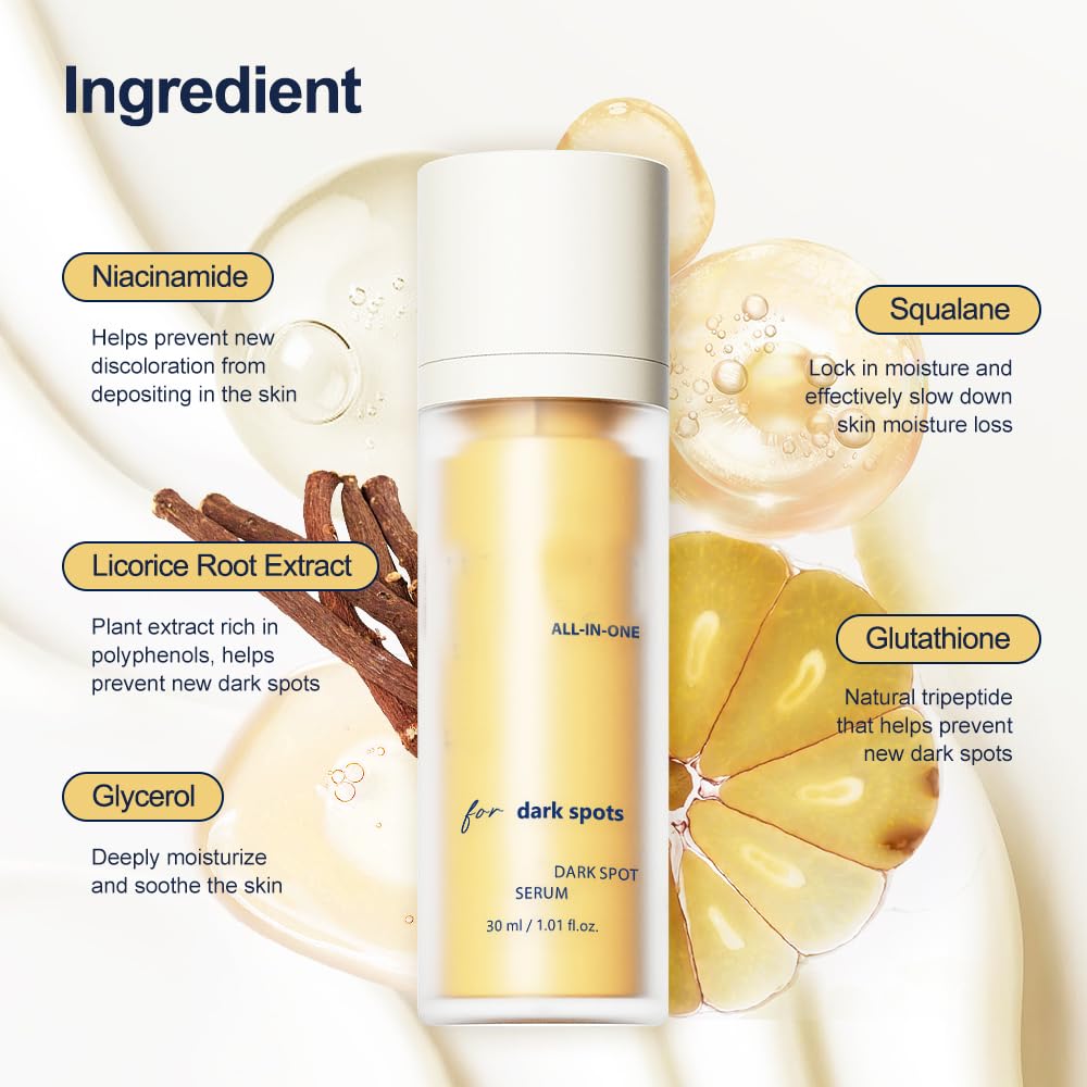 Dark Spot Treatment Serum with Retinol, Glutathione, Niacinamide, Mandelic Acid and Kojic Acid for Face, Natural Discoloration and Acne Scar Fading Solution，30ml