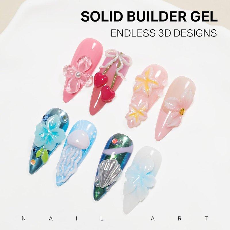 MIZHSE Solid Builder Nail Gel Kit - Clear White 3D Sculpting Gel with Nail Drill & UV Lamp for DIY Manicure