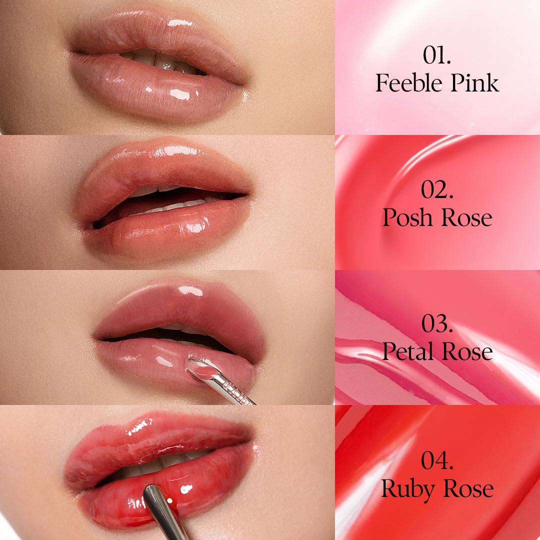 d'alba Piedmont Lip Glow Mood Volumizer, Hydrating Lip Gloss with Vegan Ceramide & Vitamin C & E, Fuller Lips, Volumizing Lip Gloss, Glowy Finish, Posh Rose (4 Colors) (0.17 fl oz.)