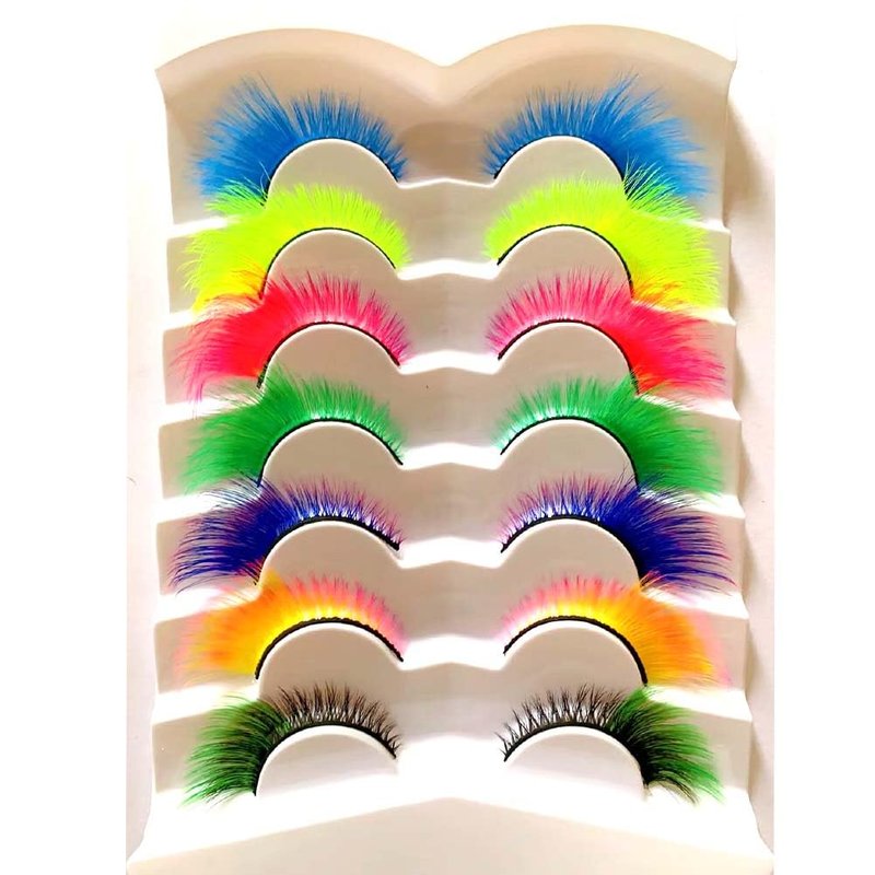 Ombre Colored Cat Eye Eyelashes - Fluffy Wispy Faux Mink Lashes for Halloween Cosplay | 7 Pairs