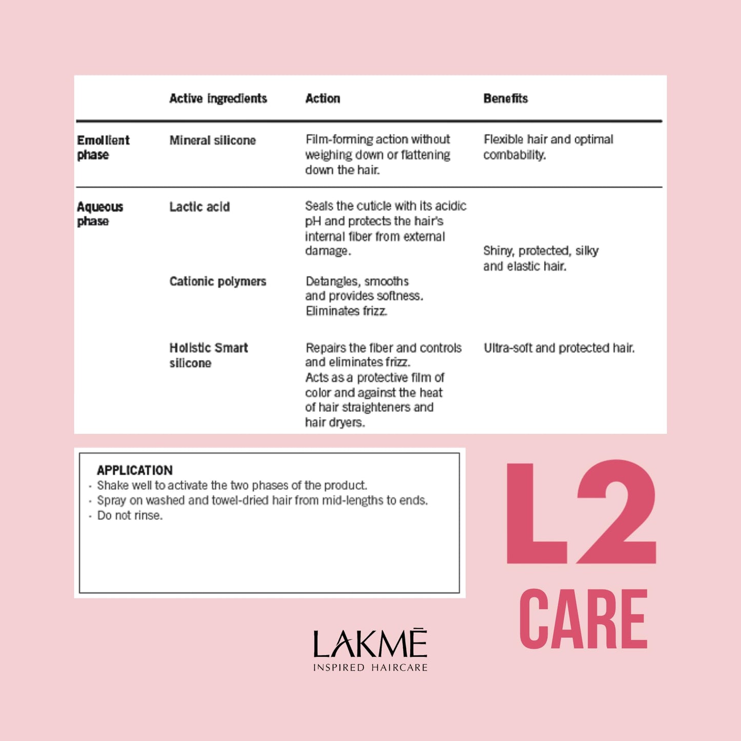 Lakmé Travel Size L2 Care Bi Phase Conditioner, Detangling Spray for Hair, Leave In Conditioner Spray For Dry and Damaged Hair, 3.4 Fl Oz