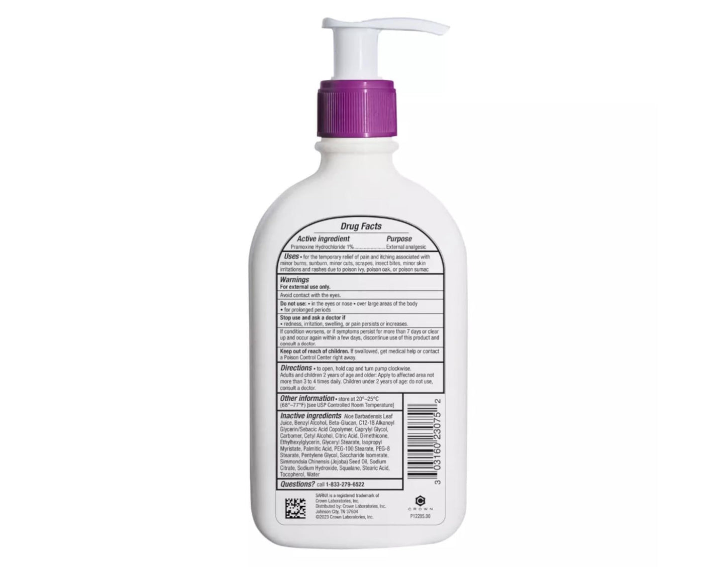 Sarna Sensitive Anti-Itch Lotion Steroid-Free with 1% Pramoxine Hydrochloride, with Aloe, Squalane, and Jojoba Oil 7.5 fl oz (Pack of 2)