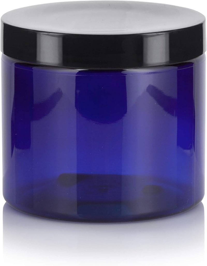 JUVITUS Refillable 16 oz Cobalt Blue PET Plastic Jar - BPA Free with Black Lid | 12 Pack