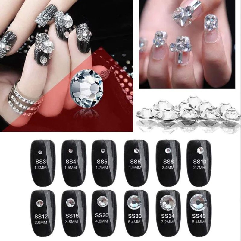 Blue Sapphire Flat Back Glass Rhinestones - 2100+ Crystals for Nail Art | 6 Sizes (1.4mm - 4.8mm)